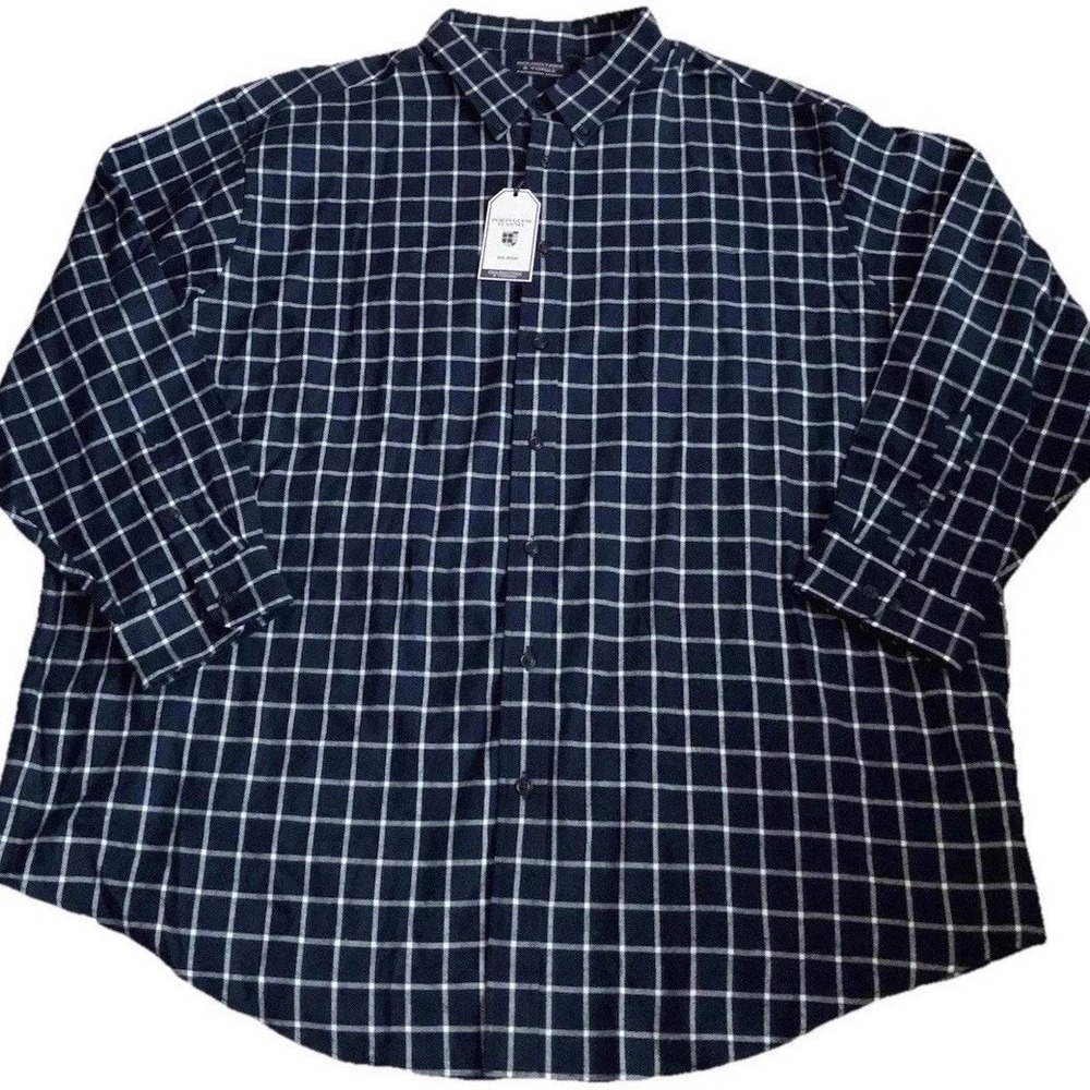 New Roundtree & Yorke Portuguese Flannel Shirt 4XB Button Down Navy